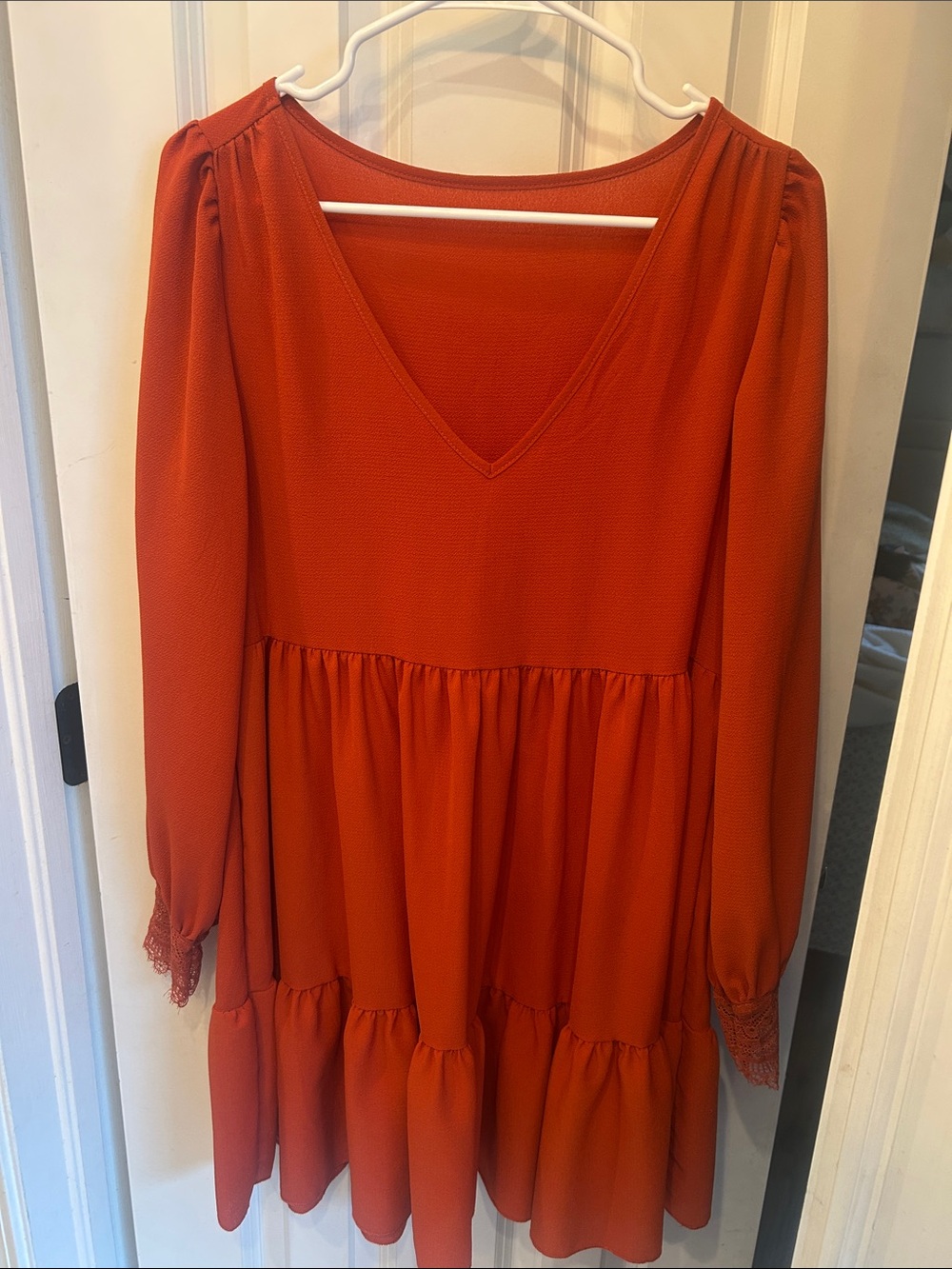 SHEIN Orange V-Neck Long-Sleeve Tiered Casual Dress